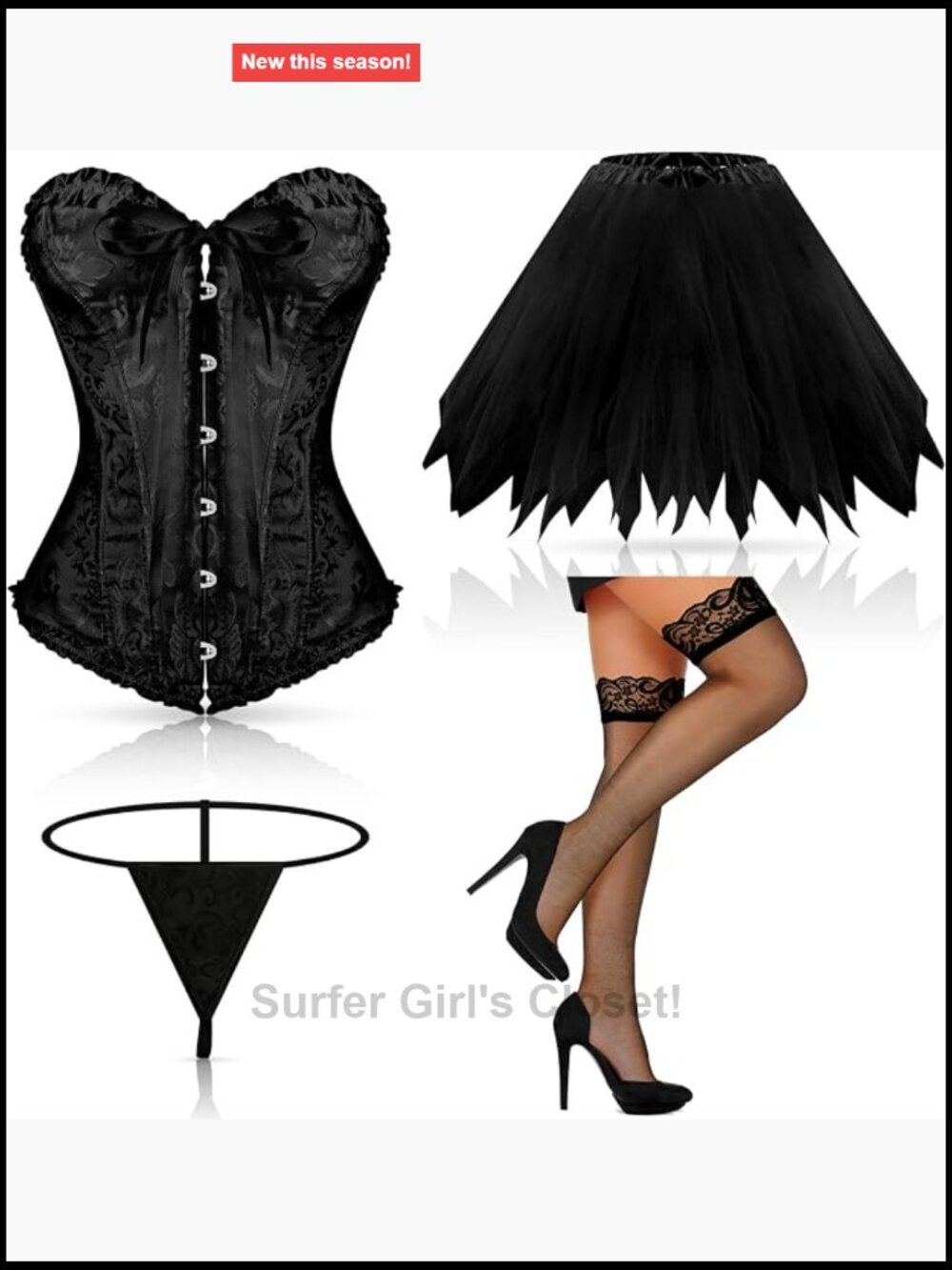 Corset Lingerie Set with Tutu Skirt & Stockings Satin Costume